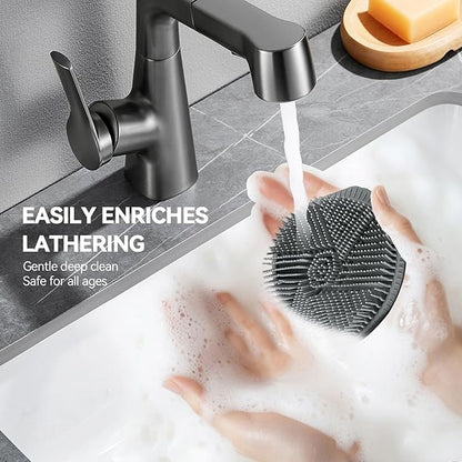 Silicone Body Scrubber as Stocking Stuffers, Dual-Sided Silicone Loofah for Shower, Exfoliating Body Brush Scrubber for Men and Women for All Skin, Scalp Massager Lather Well＆Easy to Clean (Gray)