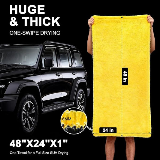 1400 GSM Car Drying Towels – Microfiber Towels for Cars (48" x 24"), Ultra-Absorbent, Streak-Free, Scratch-Free, No Water Spots, Double-Twist Pile & Edgeless Design