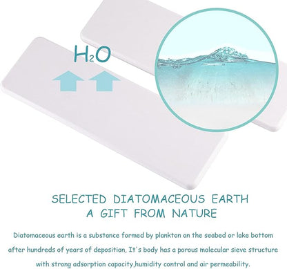 2 Pcs Water Absorbing Stone Trays, Kitchen/Bathroom Sink Soap Dish, Diatomite Tray Used for Hand Soap & Cosmetic Bottles in The Modern Home, 3.15" W x 10.2" L, White