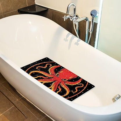 Bathtub Mats for Shower Tub, Anti-Slip Bath Mats for Inside Tub, Bathroom Shower Mats with Drain Holes and Suction Cups (Aesthetic Red and Yellow Octopus Black Background)