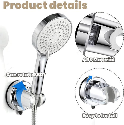 Shower Head Holder, No Drill Wall Mount Handheld Shower Wand Hose Holders Universal 360° Adjustable Removable Showers Head Holder Suction for Bathroom, Chrome Finish