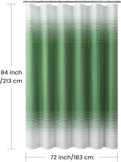 Extra Long Green Shower Curtain, Sage Green and White Gradient Horizontal Stripe Waterproof Polyester Shower Curtains for Bathroom, 72x84 Inches