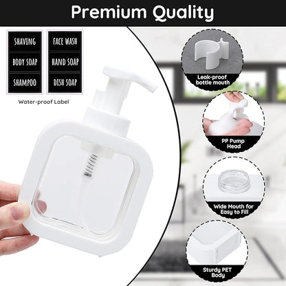 Segbeauty 10.1oz Foam Hand Soap Dispenser for Bathroom, 300ml Foamer Bottle with Pump and Waterproof Labels, 3pcs Foaming Dish Soap Dispenser for Shampoo, White Empty Refillable Plastic Containers