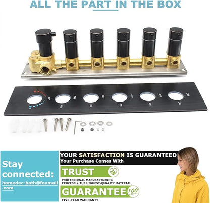 Can Run All Functions Together 5-Way Shower Diverter Valve Kit, HOMEDEC Concealed Brass Thermostatic Mixer Valve Handles Control Outlets Shower Flow(Oil Rubbed Bronze, Vertical installation)