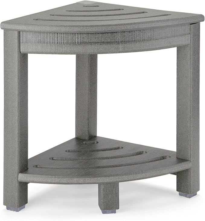 HDPE Corner Shower Stool,Shower Bench Seat with Storage Shelf for Shaving Legs Plastic Spa Bath Step Foot Rest for Bathroom Small Place (Grey)