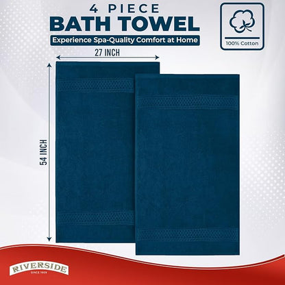 RIVERSIDE 100% Ring Spun Cotton Large Bath Towels Set of 4, 27 x 54 – Quick Dry, Soft & Highly Absorbent Towels for Shower & Bathroom – Luxury 600 GSM Towels for Home, Spa, Gym, Hotel, Blue Opal