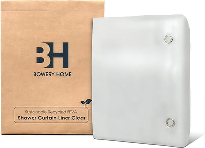Bowery Home NOT Made in China Eco-Friendly Recycled PEVA Shower Curtain Liner – Waterproof, Sustainable, Non-Toxic Shower Curtain Liner, with Rust-Proof Grommets, 72x72IN, 4G – Clear