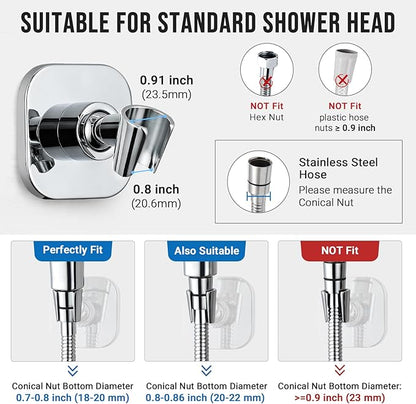 G-Promise All Metal Handheld Shower Head Holder, Adjustable Wall Mount Shower Wand Bracket, Strong Adhesive Disc Mount or Drill Installation (Chrome)