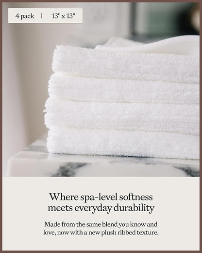 Cozy Earth Ribbed Washcloth Set - 60% Cotton 40% Viscose from Bamboo Bathroom Washcloths - Soft & Absorbent Textured Ribbed Pattern - 4 Pack Light Grey