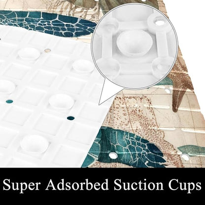 Bathtub Mats for Shower Tub, Anti-Slip Bath Mats for Inside Tub, Bathroom Shower Mats with Drain Holes and Suction Cups (Vintage Sea Turtle Starfish Turquoise and Teal Tones)