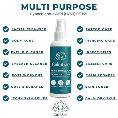 Hypochlorous Acid Spray for Face & Skin – HOCl Facial Toner & Hydrating Mist for Sensitive, Acne-Prone Skin – Soothing pH-Balanced Formula for Daily Refresh, Cleansing & Redness Support – 8 oz