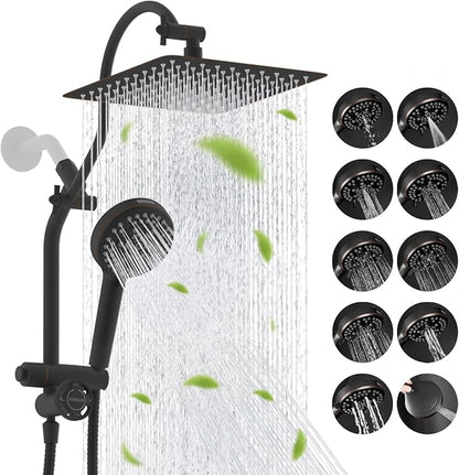 Hibbent cUPC Certified All Metal 10"Rainfall Showerhead Combo, High Pressure Shower Head with 10-Spray Mode Handheld, Innovative 4-way Diverter with Pause Mode, 71'' Hose and Holder, Oil Rubbed Bronze