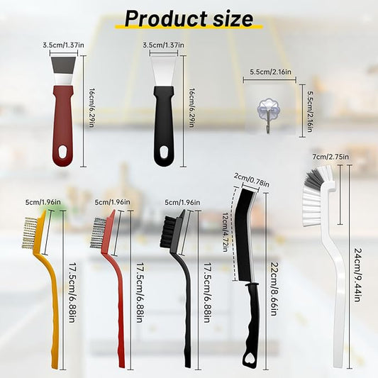 12Pcs Crevice Cleaning Brush Set, Hard Bristle Small Cleaning Brushes for Household Use with Scraper & Hook, Multi-Purpose Cleaning Tool for Kitchen, Bathroom, Grout, Corners, Tight Spaces