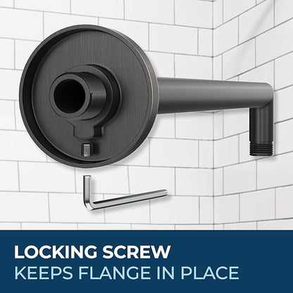 HammerHead Showers® Solid Metal 16 Inch Extended Shower Arm and Flange with Set Screw, Long Shower Arm, Extends Rain Shower Overhead, Wall-Mounted Rain Shower Arm, Oil Rubbed Bronze
