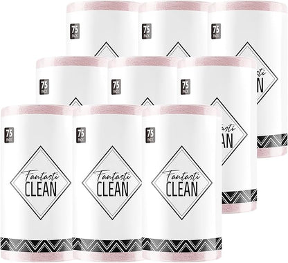 Fantasticlean Microfiber Cleaning Cloth Roll -675 Pack, Tear Away Microfiber Towels, 12" x 12", Reusable, Washable, Ultra Absorbent Dishcloth for Home Supplies, Car, Shop (9 Rolls of Pink)