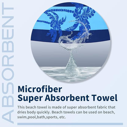6 Pack Lightweight Thin Beach Towel Oversized 71"x32" Big Extra Large Microfiber Sand Free Towels for Adult Quick Dry Travel Camping Beach Accessories Gift Turtles Tie Dye Coconut Tree Mandala Stripe