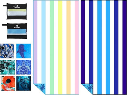 2 Pack Microfiber Lightweight Thin Beach Towel Sand Free Quick Dry Super Absorbent Large Towels for Swimming Pool Yoga Gym Travel Vacation Beach Accessories Essentials Stripes