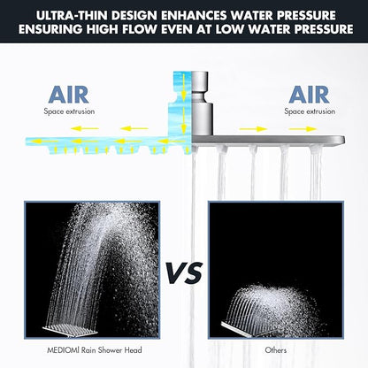 Rainfall Shower Head, MEDIOMI Rain Shower Head Set - Ultra-Thin Design High Flow Stainless Steel Large Square Rain Shower Heads with Shower Arm and Flange (8-Inch, Brushed Nickel)