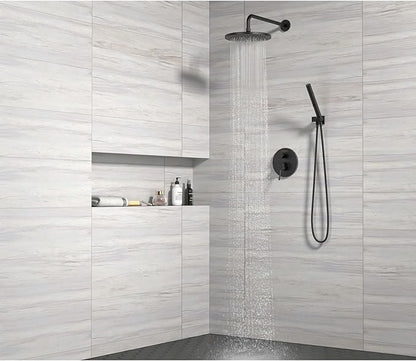 Lava Odoro Modern 2-Setting Round Rain Shower System with Handheld, Matte Black Rainfall Shower Faucet Set Rain Shower Head and Handle Set, Shower Valve Trim Kit, 10 Inch, Matte Black, SF104-MB