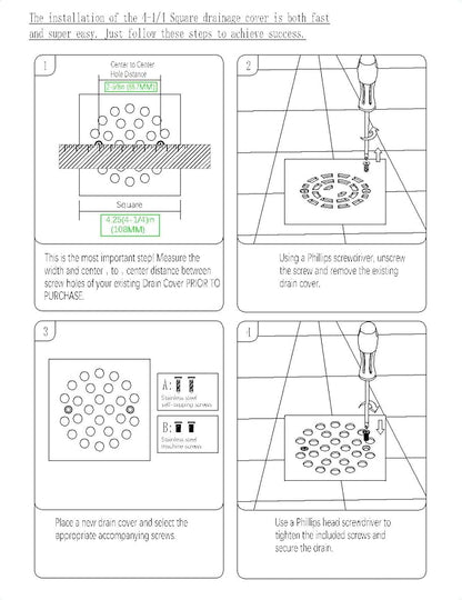 4-1/4 Inch Screw-in Square Floor Drain Cover Replacement Shower Grates with Screws (Brushed Nickel)