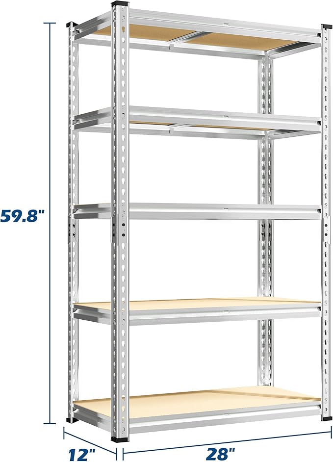 REIBII Storage Shelves 2020LBS Garage Shelving 5 Tier Heavy Duty Shelving Adjustable Pantry Shelves for Garage Closet Kitchen Basement 28" W x 12" D x 59.8" H, 2 Pack