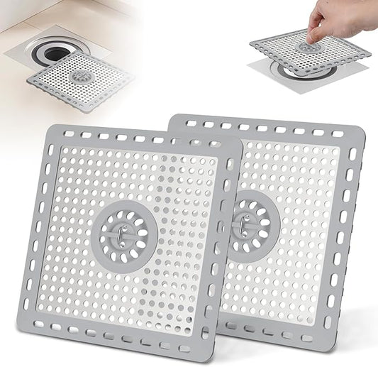 Hibbent 2 Pack Upgraded Shower Drain Hair Catcher, Shower Drain Cover for Bathroom Floor 6" Drain, Anti-Clogging Bathtub Drain Strainer, Stainless Steel Kitchen Sink Drain Strainer with Handle, Grey