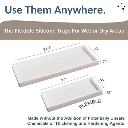 Countertop and Vanity Tray - 2 PC (11” and 7”) Shatterproof Silicone Kitchen and Bathroom Trays for Counter, Kitchen Soap Dispenser Tray, Vanity Trays for Bathroom, Perfume Key Tray