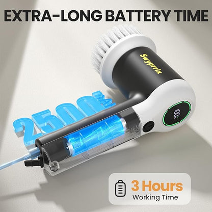 Electric Bathroom Cleaning Brush, Cordless Spin Scrubber Full Body Waterproof IPX7 with 6 Replaceable Brush Heads for Bathtub/Kitchen/Window/Home Cleaning -SD-CTB02
