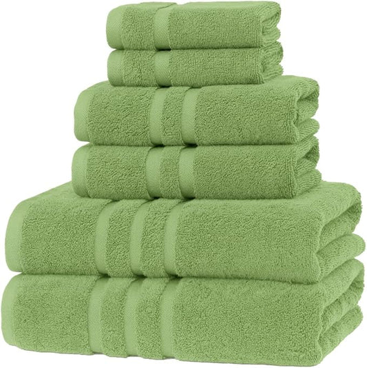 Veteran Textile LLC - 6 Pieces-Turkish Cotton - Luxury Towel Set for Bathroom & Kitchen, 2 Bath Towels, 2 Hand Towels & 2 WashCloths *Valued $79.99* (Sage Green)