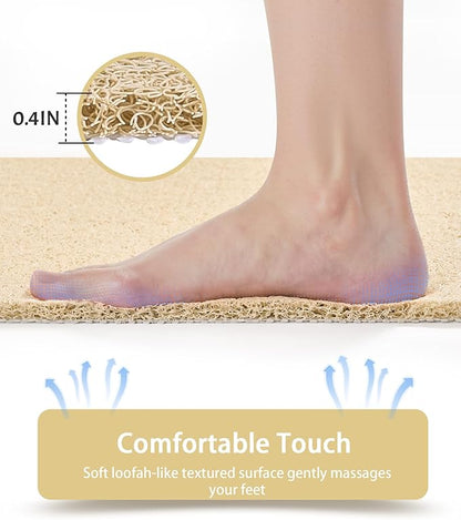 Non Slip Shower Mats for Inside Shower,16x24 Inch,Anti-Slip Bathtub Mats for Bathroom, Foot Scrubber Loofah Bath Mats for Shower, Quick Drying Shower Stall Mats for Wet Areas (Beige)