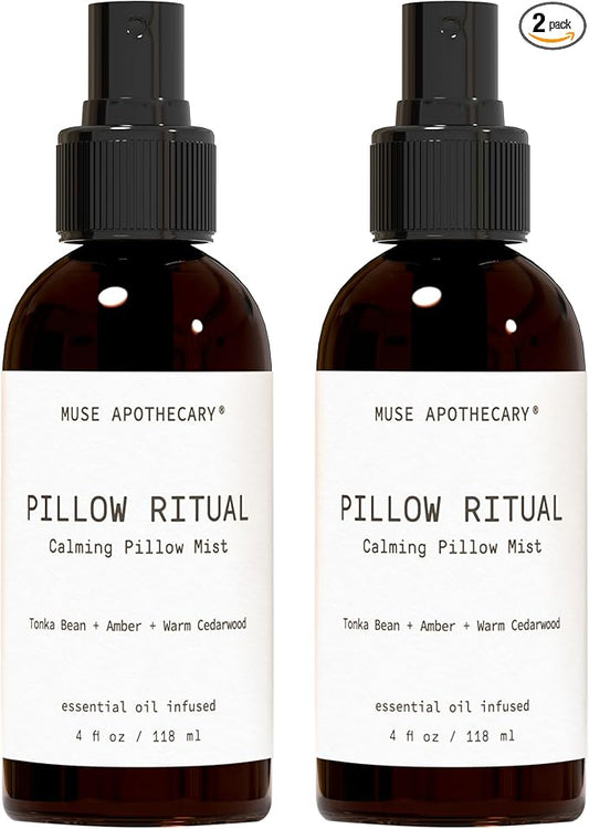 Muse Apothecary Pillow Ritual - Aromatic, Calming and Relaxing Pillow Mist, Linen and Fabric Spray - Infused with Natural Aromatherapy Essential Oils - 4 oz, Tonka Bean + Amber + Warm Cedarwood, 2