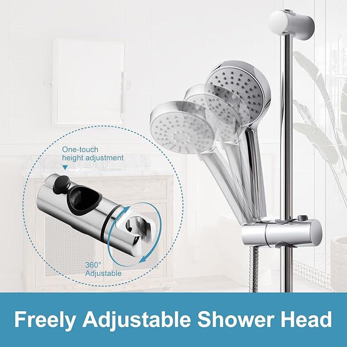 OFFO Shower Slide Bar, 21 in Slide Bar with Adjustable Handheld Shower Head Holder for Bathroom Wall Mounted, Chrome Finish