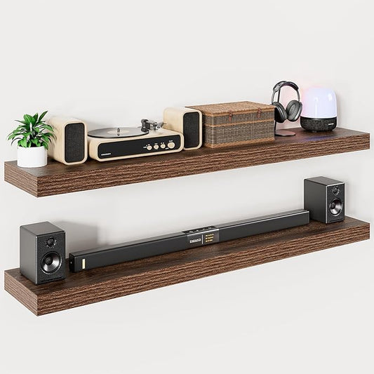 Heimlove 9.3" Deep Floating Shelves for Wall,Long Floating Shelf Set of 2,Wall Mounted Shelves for Bathroom Bedroom Living Room Kitchen Office,Books Storage Room (55" Wx9.3 Dx1.5 H,Set of 2, Walnut
