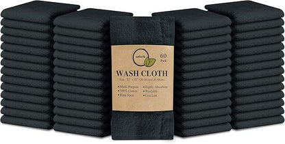Softolle 100% Cotton Washcloths 60 Pack (12x12 Inches) Soft, Highly Absorbent Washcloth, Face Towels, Wash Cloths for Face, Ring Spun, Bulk Pack (Grey)