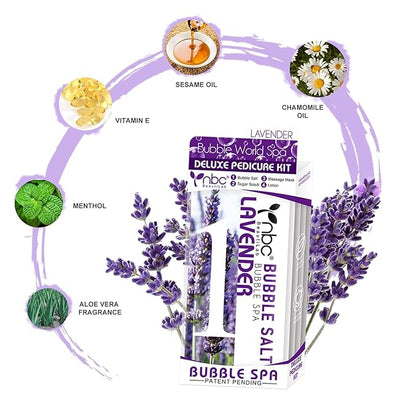 Pedicure Kit Foot Soak Set: Bubble Salt, Sugar Scrub, Massage Mask, Massage Lotion in a Box, 4 Step Foot Spa Kit for Dry Feet, Softens Calluses, Tired Feet（3 Set Lavender)