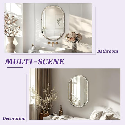 Bathroom Mirror for Wall, 30" x 40" Oval Mirror, Bathroom Vanity Mirror, Wall Mount Vanity Mirrors, Beveled Edge Frameless Wall Mirrors Decorative, Irregular Beveled Edge Mirror