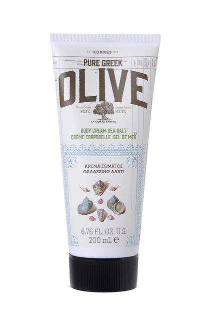 KORRES Olive Body Lotion for Dry Skin, Moisturizer Cream with Vitamin E, Aloe and Pure Greek Olive Oil for Body Care, Hydrating and Nourishing for Smooth, Supple Skin, Sea Salt Scented, 6.76 fl oz