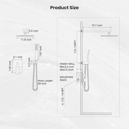 gotonovo Rainfall Bathroom Shower System Rain Shower Head and Handle Set Wall Mounted Shower Complete Combo Solid Brass Pressure Balancing Shower Mixer Valve 12 Inch Brushed Nickel