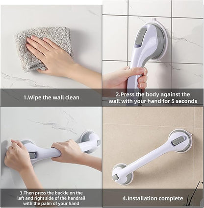 2-Pack Grab Bars for Bathtubs and Showers, 16 inch Shower Handle Suction Shower Bar, Safety Bars for Shower Chair, Bathroom Grab Bar for Senior，No Drilling Removable (Gray, 16 inch)