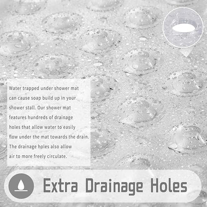Yimobra Shower Stall Mat Non Slip, 21x21 Inch, Soft Square Bath Mat for Shower with Suction Cups and Drain Holes, Stall Floor Mats for Bathroom, Machine Washable, Bathroom Accessories, Clear