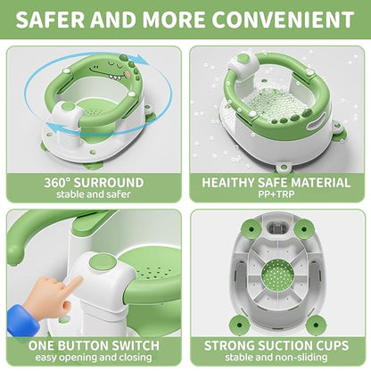 TPN Baby Bath Seat for Babies 6 Months & Up, Non-Slip Toddler Bath Seat with 5 PCS Waterproof Emoji Stickers, Portable Infant Bath Seat for Baby(Green)