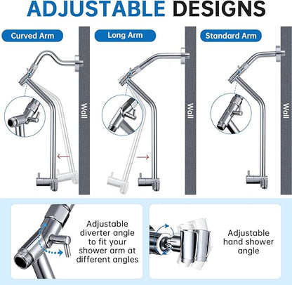 G-Promise All Metal Shower Diverter with Low Holder, Extended 13.5 Inch, 3-Way Diverter Valve with Pause Mode for Handheld and Fixed Shower Heads ∣ 4-Setting Replacement Part (Chrome)