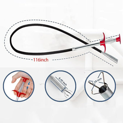 Drain Snake,116 inch Flexible Grabber Claw Pick Up Reacher Tool,Drain Clog Remover - Gutter Cleaning Tools for Home Sink, Bathroom Tub,Drain, Toilet