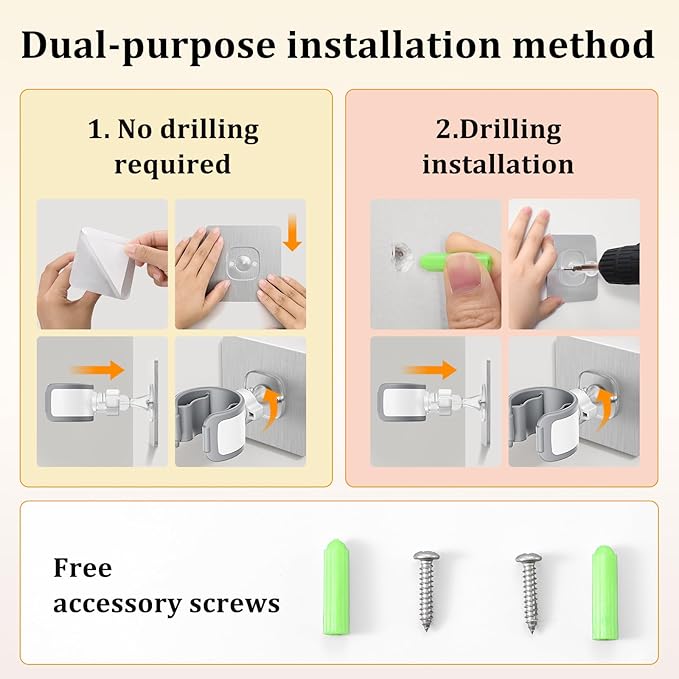 Adjustable Wall Mounted Shower Head Holder, Strong Adhesive & Drilling 2 Installation Methods, 360° Swivel Handheld Shower Wand Holder for RV Kids’ Bathroom Shower Accessories （White