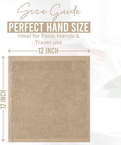 DAN RIVER 24 Pack Wash Cloths for Showering [12x12] - 100% Cotton Washcloths Premium Quality Flannel Face Cloths for Bathroom, Highly Absorbent and Soft Feel Wash Clothes, Tan