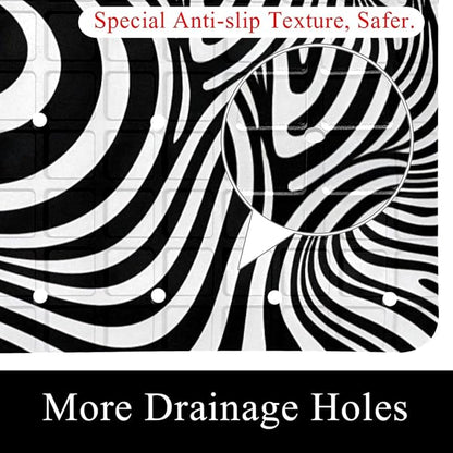 Bath Tub and Shower Mats, Non Slip Bathmat with Drain Holes and Suction Cups for Bathroom Floor, 15.1 x 26.8 Inch (Art Abstract Black and White Lines Pattern)
