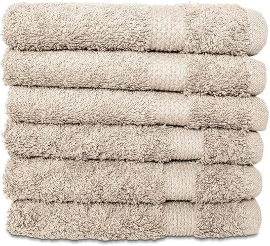 Hencely Premium 6-Pack Washcloths 12x12 Inches Soft Turkish Cotton High Absorbent and Quick Dry Dishtowel for Kitchen and Bath (Wash Cloth 6 Pack, Beige)