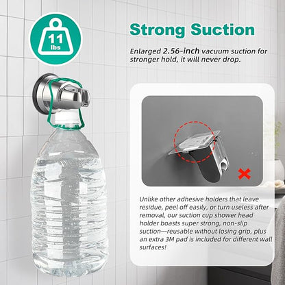 Hibbent 2 Pack Vacuum Suction Cup Shower Head Mount, Removable Shower Head Bracket, Height Adjustable Shower Wand Holder & Wall Mount ABS Plastic Suction Holder for Handheld Showerhead, Chrome