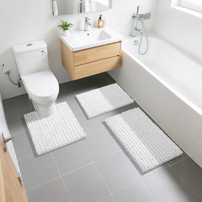 Yimobra Bathroom Rugs Non Slip Washable 32x20 Inch - Ultra Soft Absorbent Chenille Bath Mat, Quick Dry Shaggy Floor Carpet for Tub Shower, White Home Decor Accessories
