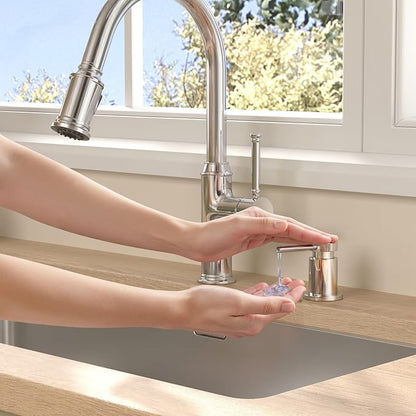 Lava Odoro Chrome Soap Dispenser for Kitchen Sink, Modern Brass Built in Countertop Pump Dispenser with 18 Oz Refillable Bottle, Kitchen Soap and Lotion Dispenser Spot-Free, Chrome, KSD-21